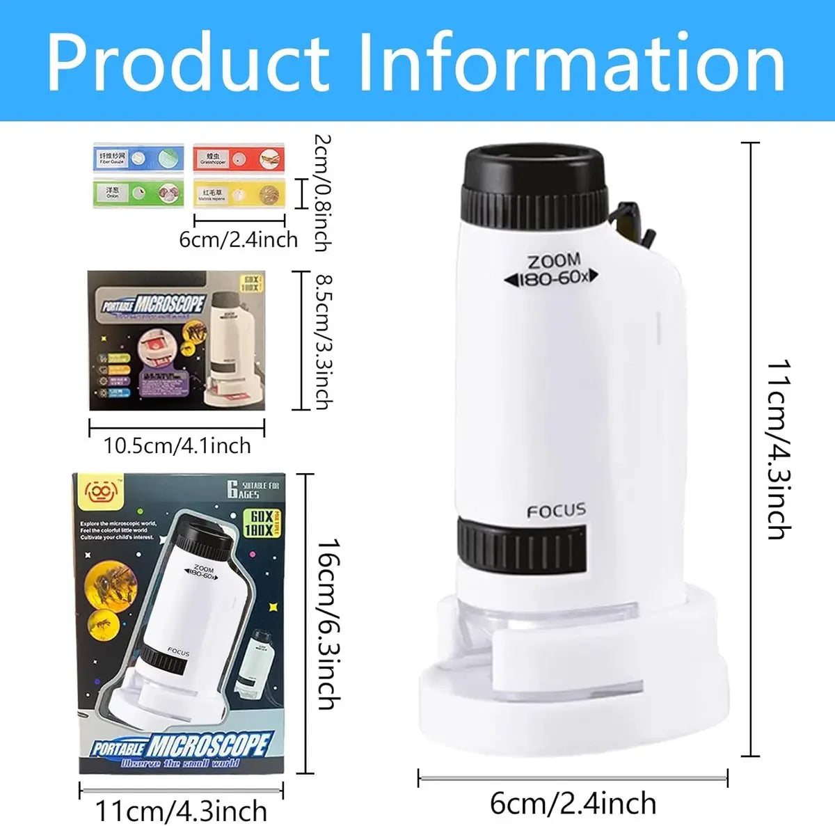 Microscope - Children's Microscope - Portable Pocket Microscope - Mini 60X-180X - Kids Exploration Kit - for Students, Science and Play Wholesale Hub