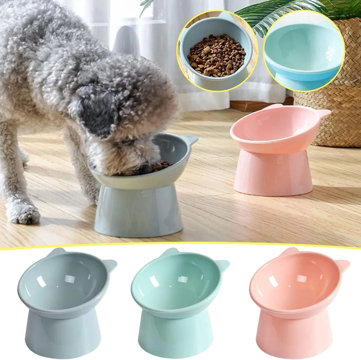 Cat bowl - Feeders - Tilting bowl - Anti-vomiting - Angled design - Blue - Perfect for cats - Indoor use - Pet accessories - Blue Wholesale Hub