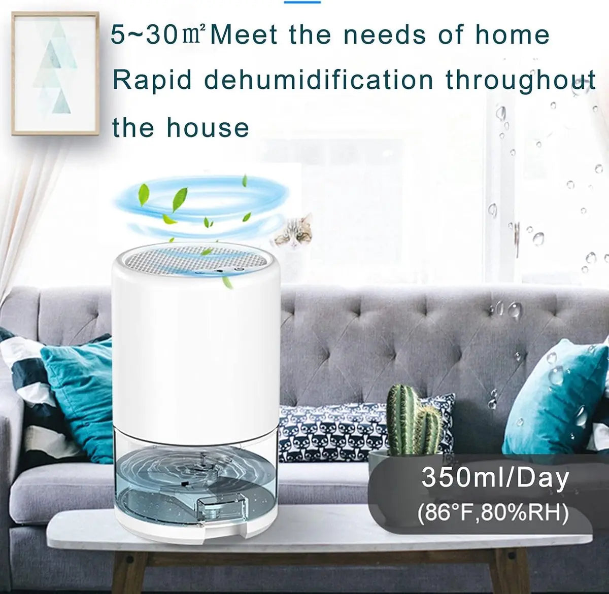Dehumidifier - Air Dehumidifier - Small Dehumidifier - Smart Sleep Mode - Portable - Ultra Quiet - 3 L/h Dehumidifier - With 1 L Water Tank - Black Wholesale Hub