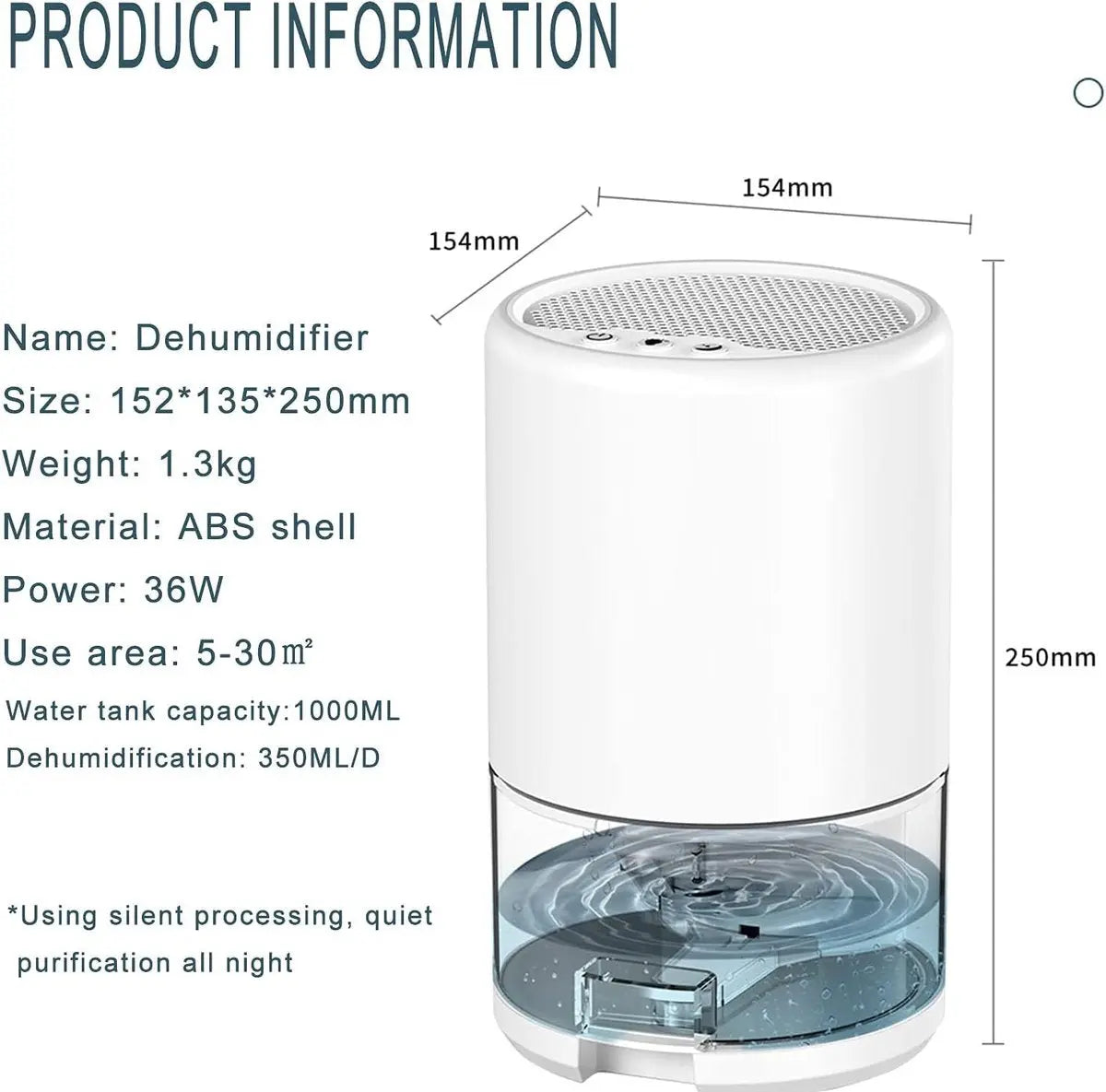 Dehumidifier - Air Dehumidifier - Small Dehumidifier - Smart Sleep Mode - Portable - Ultra Quiet - 3 L/h Dehumidifier - With 1 L Water Tank - Black Wholesale Hub