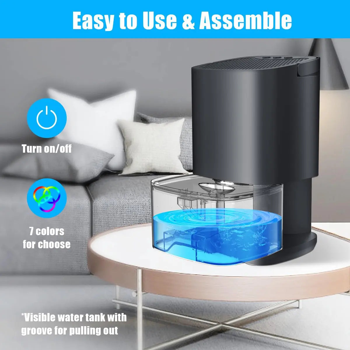 Ultra-quiet smart air dehumidifier - 1L capacity - Dehumidifier for bedroom, bathroom, basement, house - 2 in 1 - Small - Quiet - Black Wholesale Hub