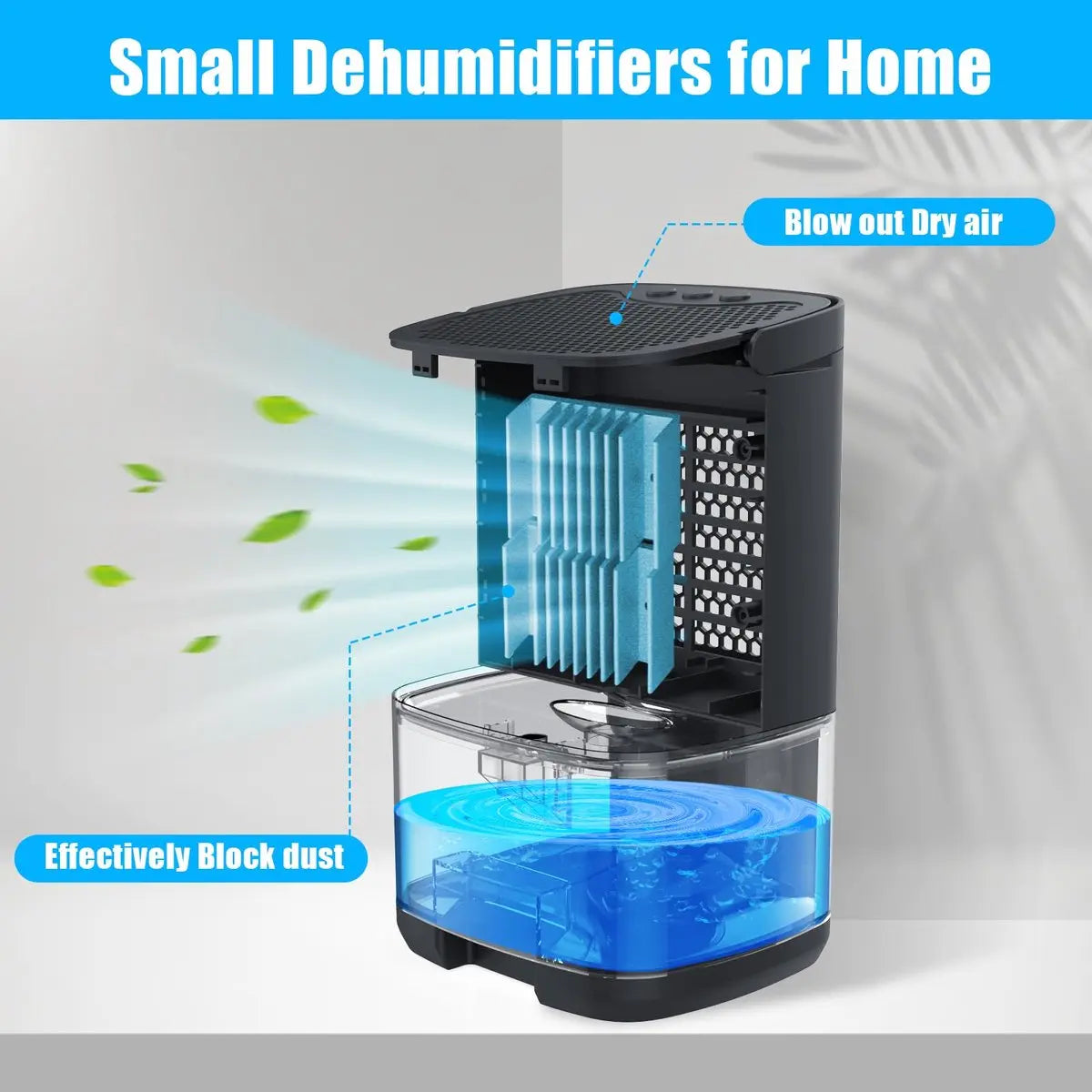 Ultra-quiet smart air dehumidifier - 1L capacity - Dehumidifier for bedroom, bathroom, basement, house - 2 in 1 - Small - Quiet - Black Wholesale Hub