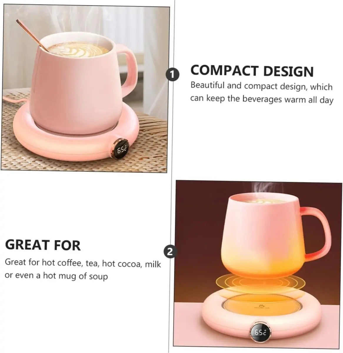 Mug or cup warmer - Heating plate - Coffee cup warmer - Tea cup warmer - Thermal heating plate - Heated coaster - USB coffee warmer for home, office, or desk use - Pink Wholesale Hub