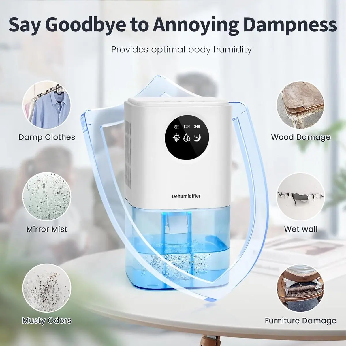 Dehumidifier - Ultra-Quiet Smart Dehumidifier - Home Dehumidifier - Ultra-Quiet Portable Dehumidifier - For Drying Laundry - Dehumidifies Bedrooms, Bathrooms, Wardrobes, and Caravans - White Wholesale Hub