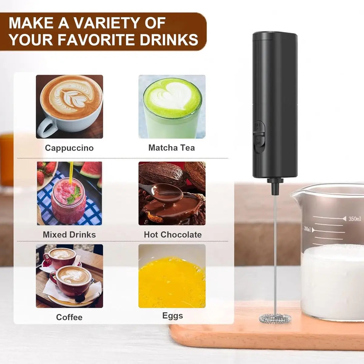 Milk Frother - Milk Frothers - Manual Milk Frother - Electric Milk Frother - Functional Electric Milk Frother - Portable Electric Milk Frother - With Whisk - For Coffee, Matcha, Latte and Cappuccino Wholesale Hub