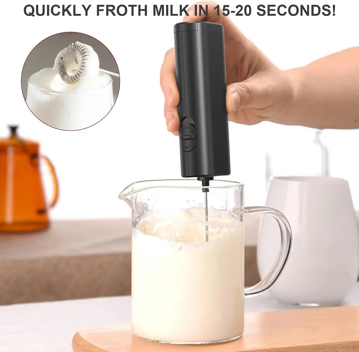 Milk Frother - Milk Frothers - Manual Milk Frother - Electric Milk Frother - Functional Electric Milk Frother - Portable Electric Milk Frother - With Whisk - For Coffee, Matcha, Latte and Cappuccino Wholesale Hub