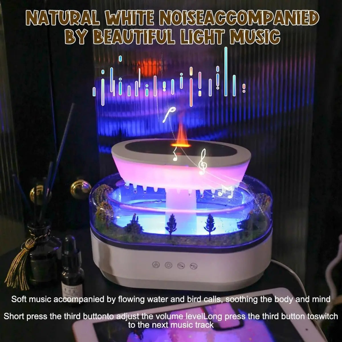 Humidifiers - Aromatherapy Humidifier - Bedroom Humidifier - With 7-Color Night Light and Music - Raindrop Landscape Humidifier - Aroma Diffuser for Essential Oils - Humidifier - Air Humidifier - Wit Wholesale Hub