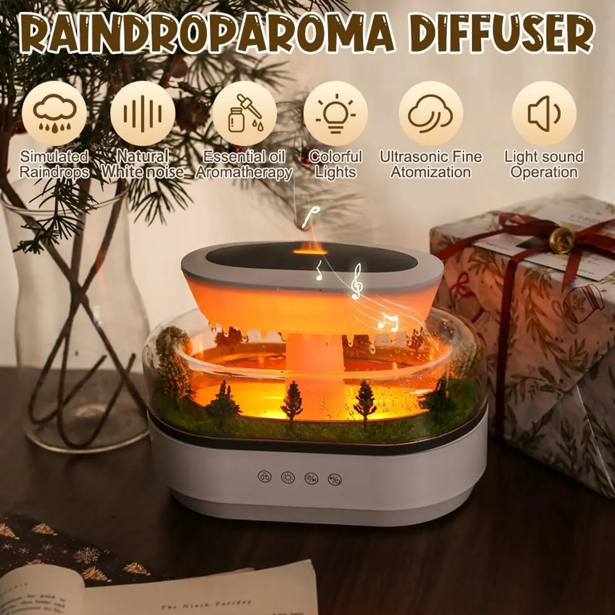 Humidifiers - Aromatherapy Humidifier - Bedroom Humidifier - With 7-Color Night Light and Music - Raindrop Landscape Humidifier - Aroma Diffuser for Essential Oils - Humidifier - Air Humidifier - Wit Wholesale Hub