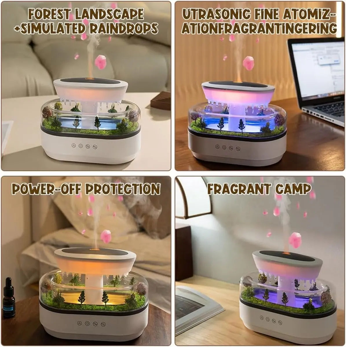 Humidifiers - Aromatherapy Humidifier - Bedroom Humidifier - With 7-Color Night Light and Music - Raindrop Landscape Humidifier - Aroma Diffuser for Essential Oils - Humidifier - Air Humidifier - Wit Wholesale Hub