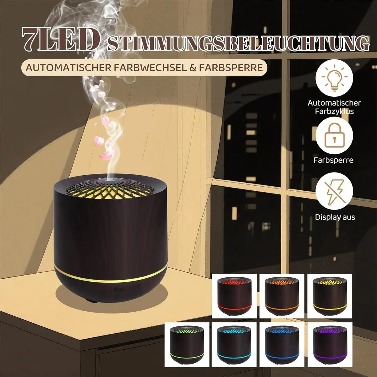 Humidifiers - Aromatherapy Humidifier - 300ml Diffuser - Air Humidifier - Room Humidifier - 7-Color LED - Light and Automatic Shut-Off - Essential Oil Diffuser for Home and Office (Dark) Wholesale Hub