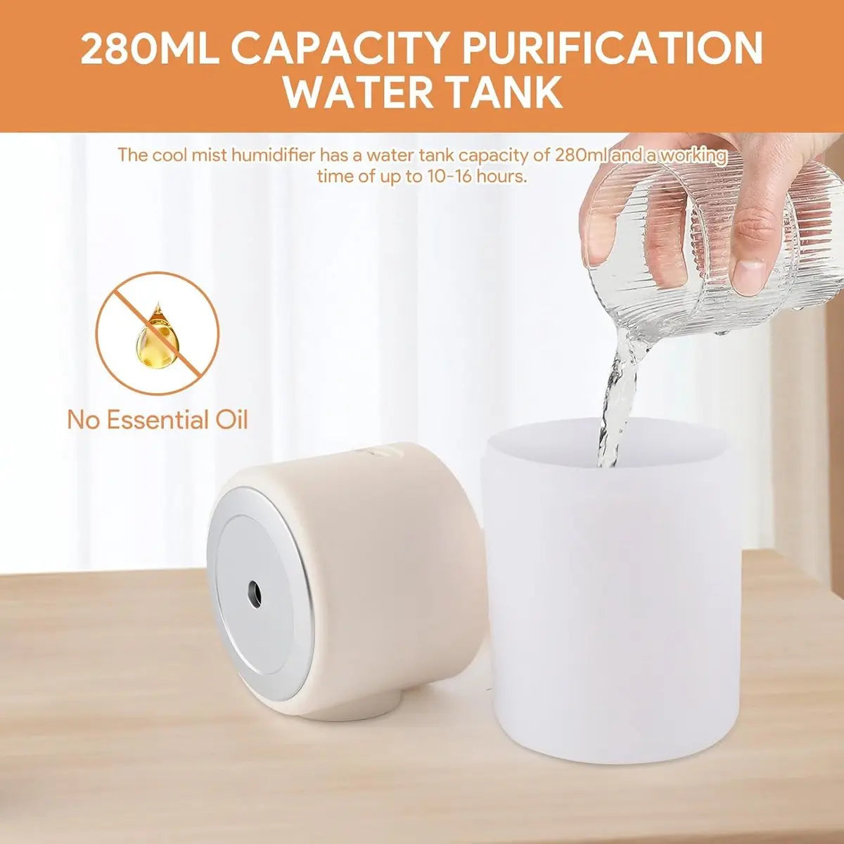 Humidifiers - Bedroom Humidifier - Cool Mist Humidifier - 280ml USB Desktop Humidifier with Night Light for Bedroom - Quiet Operation - Automatic Shut-Off - Timer Wholesale Hub