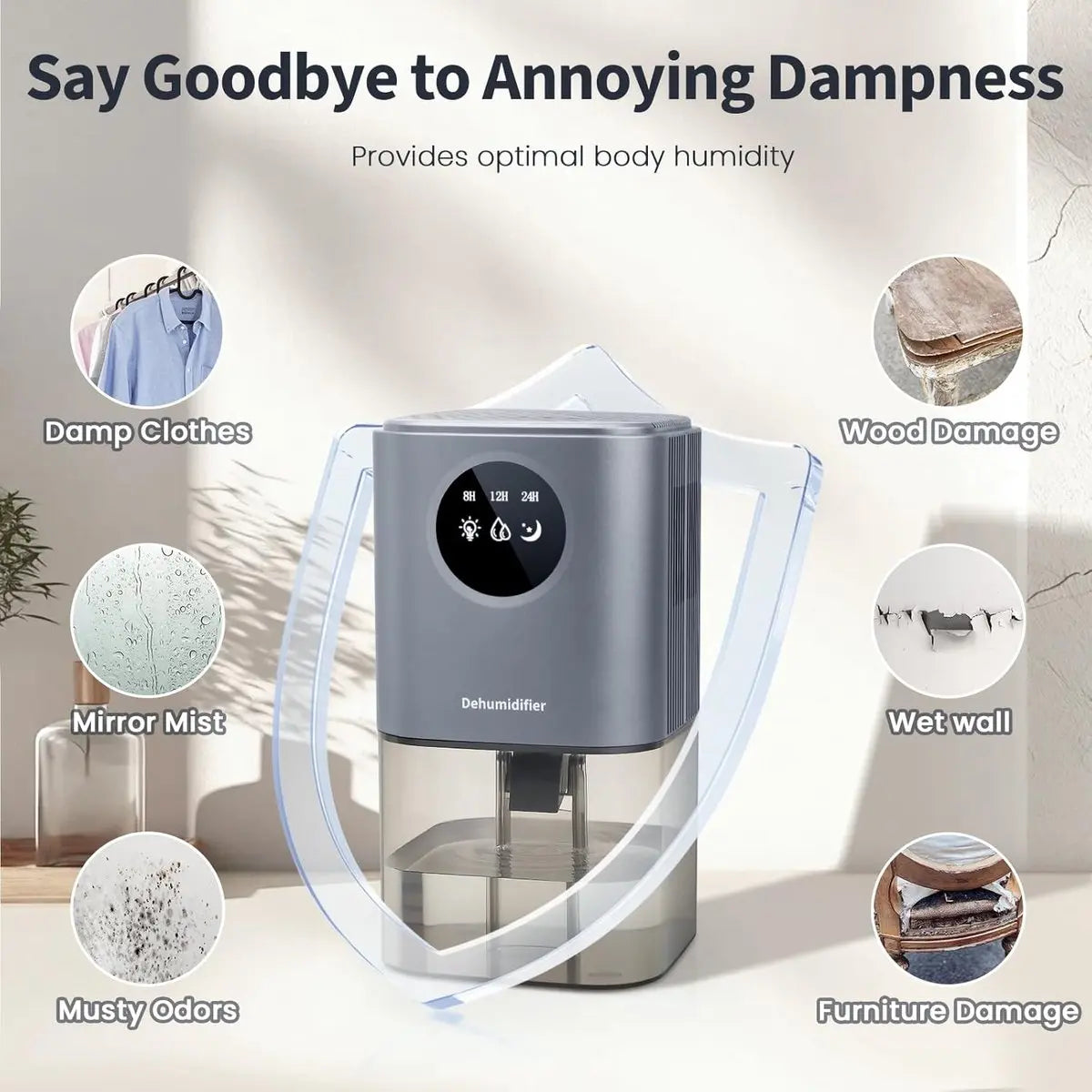 Dehumidifier - Intelligent Ultra - Silent Dehumidifier - Ultra-Quiet Portable Dehumidifier - For Drying Laundry - Dehumidifies Bedrooms, Bathrooms, Wardrobes, and Caravans - Black Wholesale Hub
