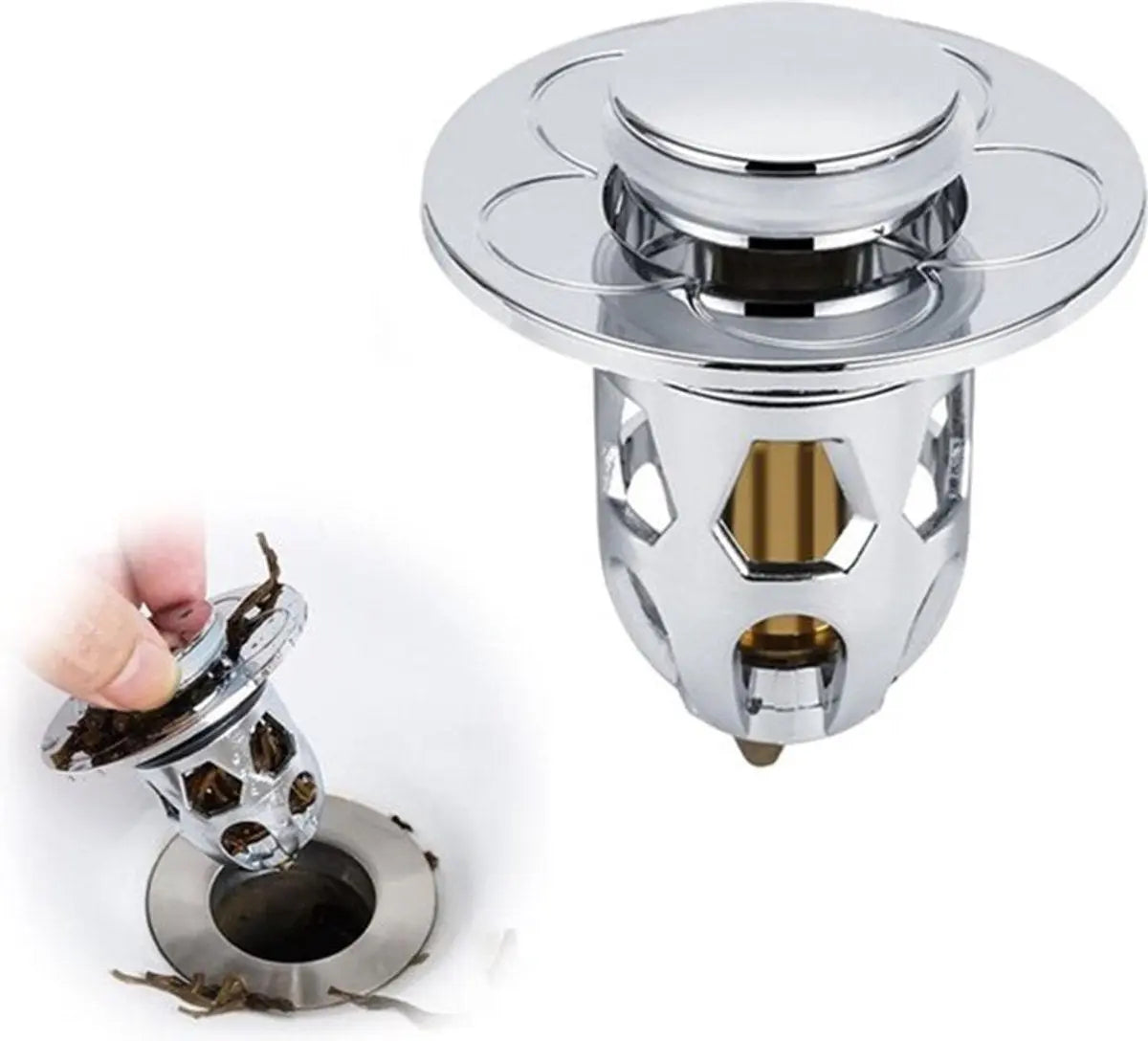 Pop-on sink drain plug - Drain stopper - Drain strainer - Hair catcher - Sink - Drain plugs - Sinks - Bathroom/Kitchen - Hair - Chrome - For 34-40 mm Wholesale Hub