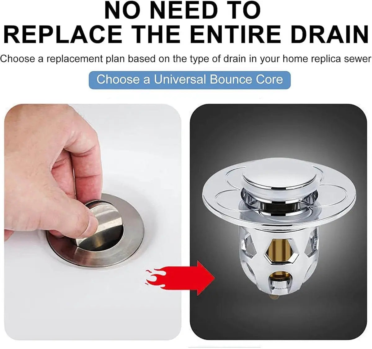 Pop-on sink drain plug - Drain stopper - Drain strainer - Hair catcher - Sink - Drain plugs - Sinks - Bathroom/Kitchen - Hair - Chrome - For 34-40 mm Wholesale Hub