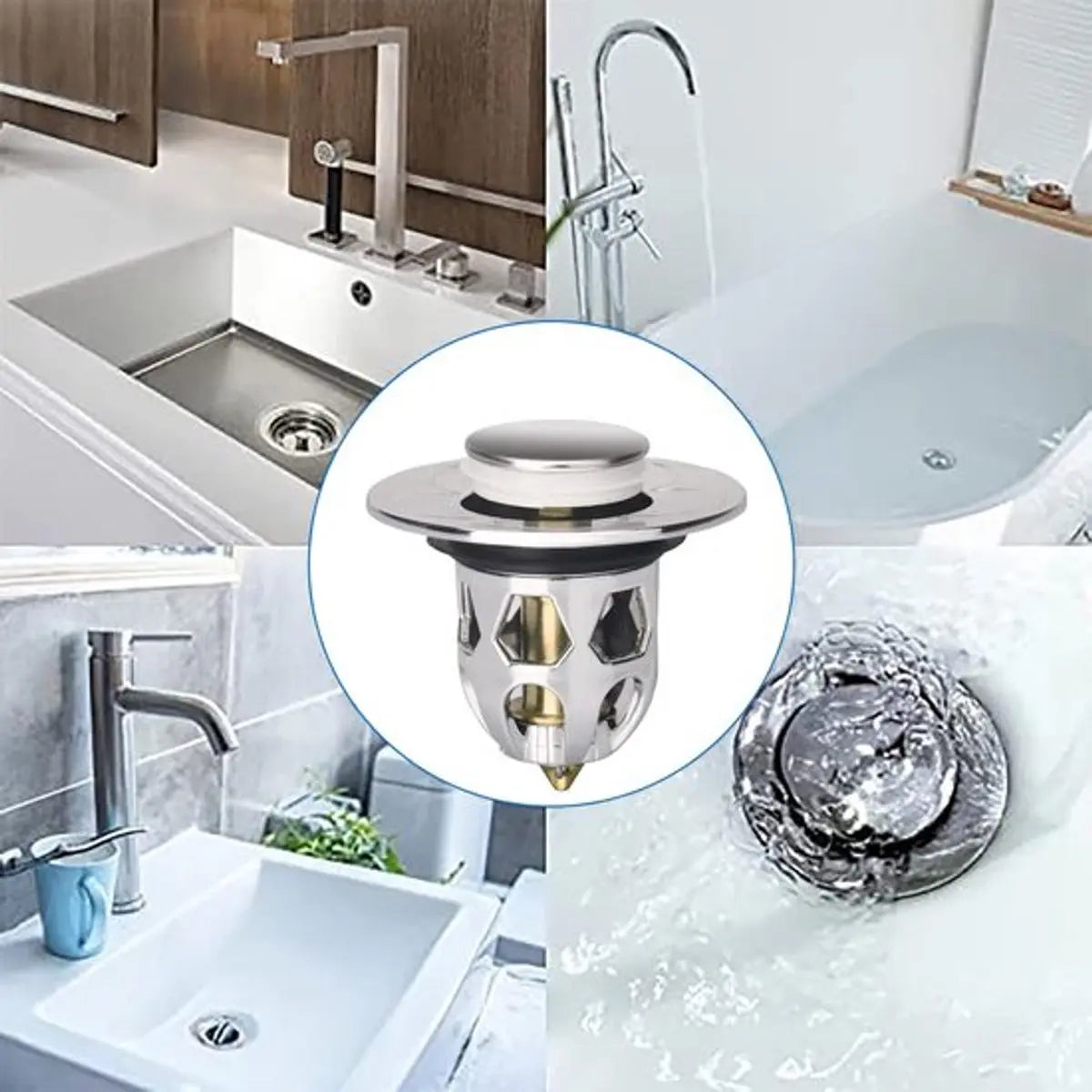 Pop-on sink drain plug - Drain stopper - Drain strainer - Hair catcher - Sink - Drain plugs - Sinks - Bathroom/Kitchen - Hair - Chrome - For 34-40 mm Wholesale Hub