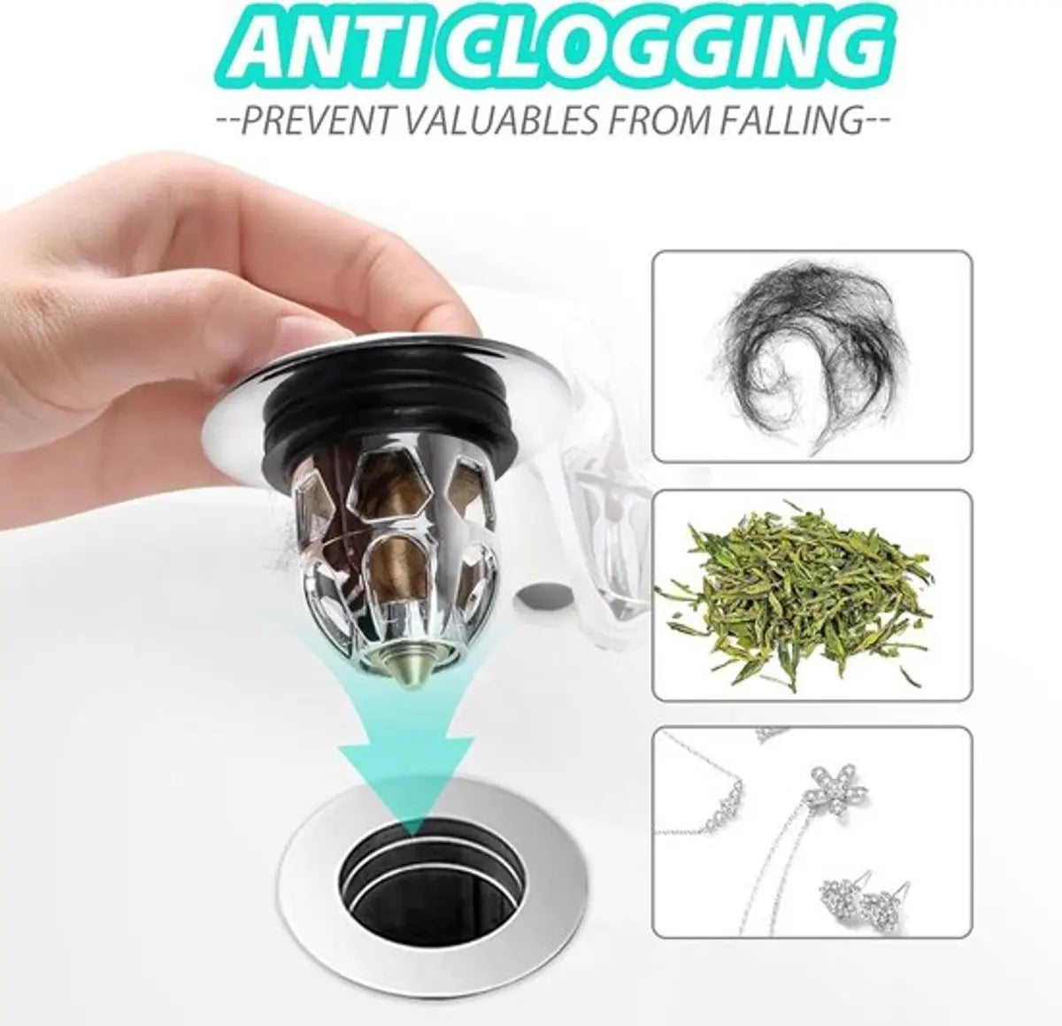Pop-on sink drain plug - Drain stopper - Drain strainer - Hair catcher - Sink - Drain plugs - Sinks - Bathroom/Kitchen - Hair - Chrome - For 34-40 mm Wholesale Hub
