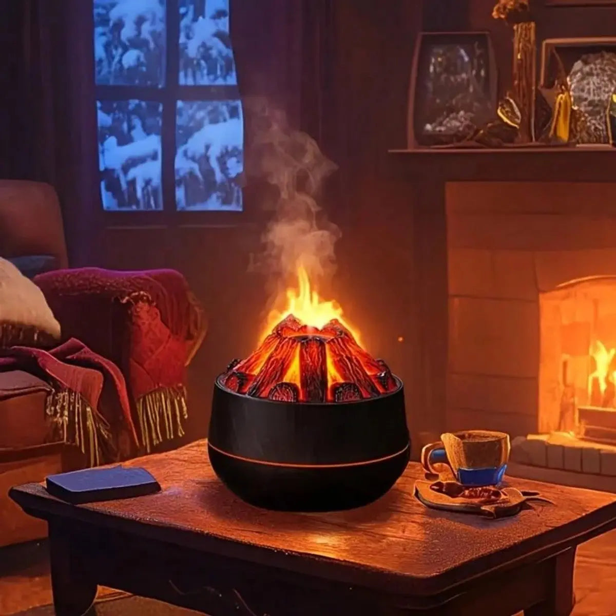 Aromatherapy Air Humidifier - Flame Effect Aromatherapy Diffuser - 300ml - Bedroom Humidifier - Campfire Shape - Small Ultra-Quiet USB Portable Humidifier for Home and Office (Dark) Wholesale Hub