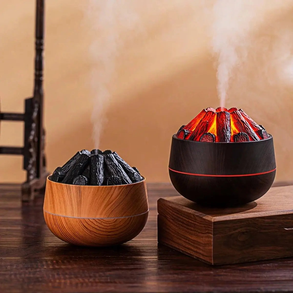 Aromatherapy Air Humidifier - Flame Effect Aromatherapy Diffuser - 300ml - Bedroom Humidifier - Campfire Shape - Small Ultra-Quiet USB Portable Humidifier for Home and Office (Dark) Wholesale Hub