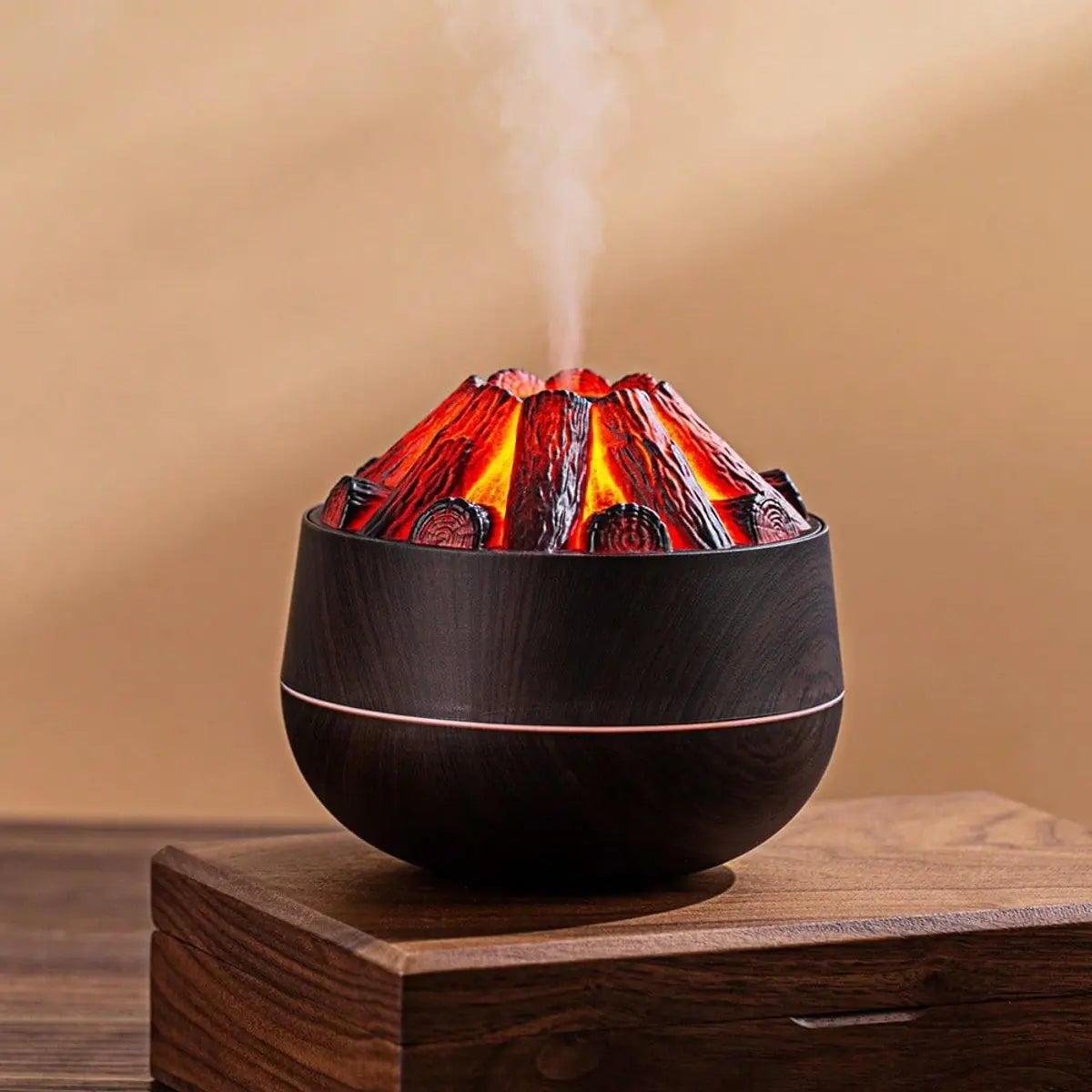 Aromatherapy Air Humidifier - Flame Effect Aromatherapy Diffuser - 300ml - Bedroom Humidifier - Campfire Shape - Small Ultra-Quiet USB Portable Humidifier for Home and Office (Dark) Wholesale Hub