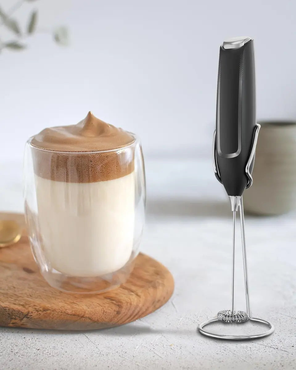 Milk Frother - Milk Frothers - Manual Milk Frother - Electric Milk Frother - Milk Frother with Stand - Functional Beverage Mixer with Stainless Steel Whisk and Stand - For Coffee/Cappuccino Wholesale Hub