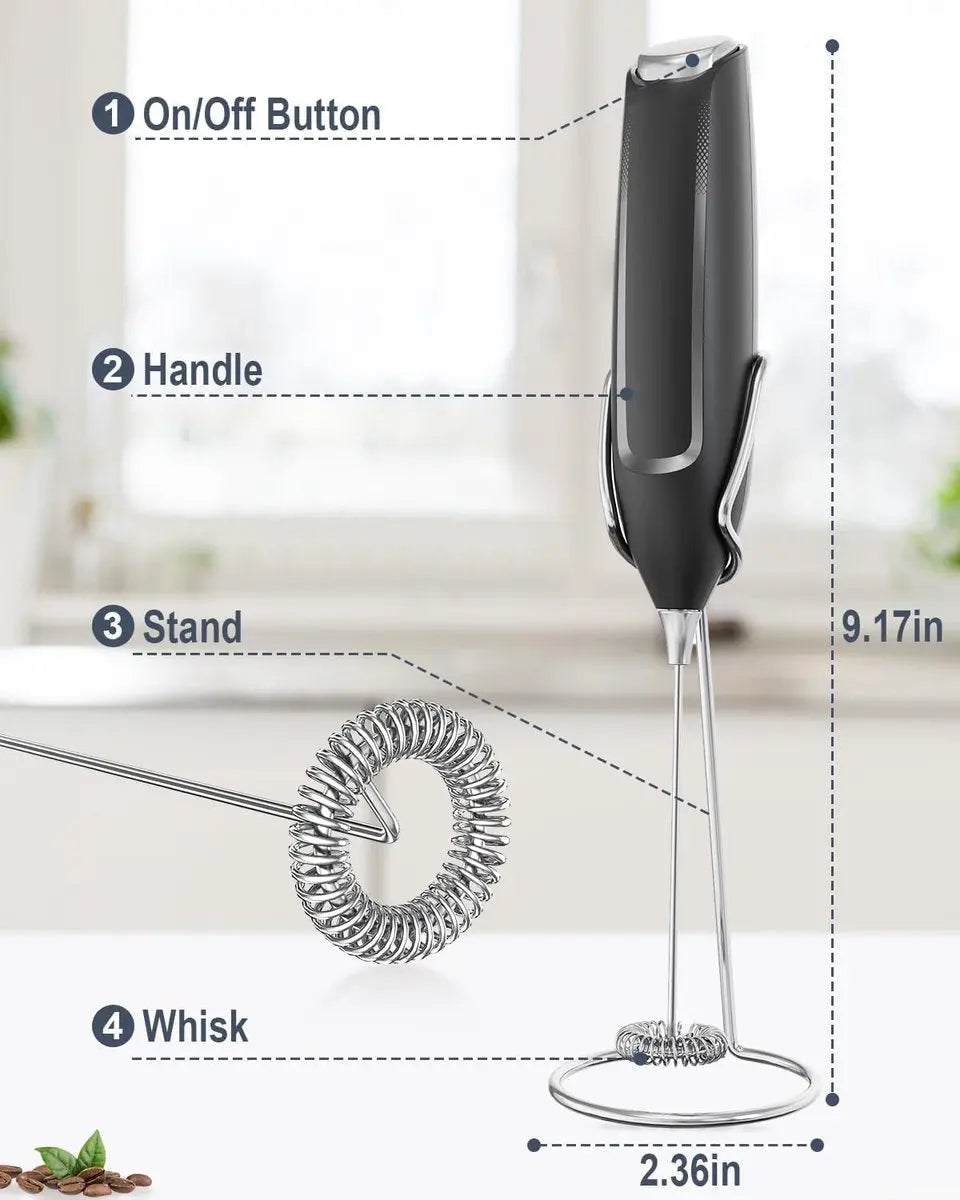 Milk Frother - Milk Frothers - Manual Milk Frother - Electric Milk Frother - Milk Frother with Stand - Functional Beverage Mixer with Stainless Steel Whisk and Stand - For Coffee/Cappuccino Wholesale Hub