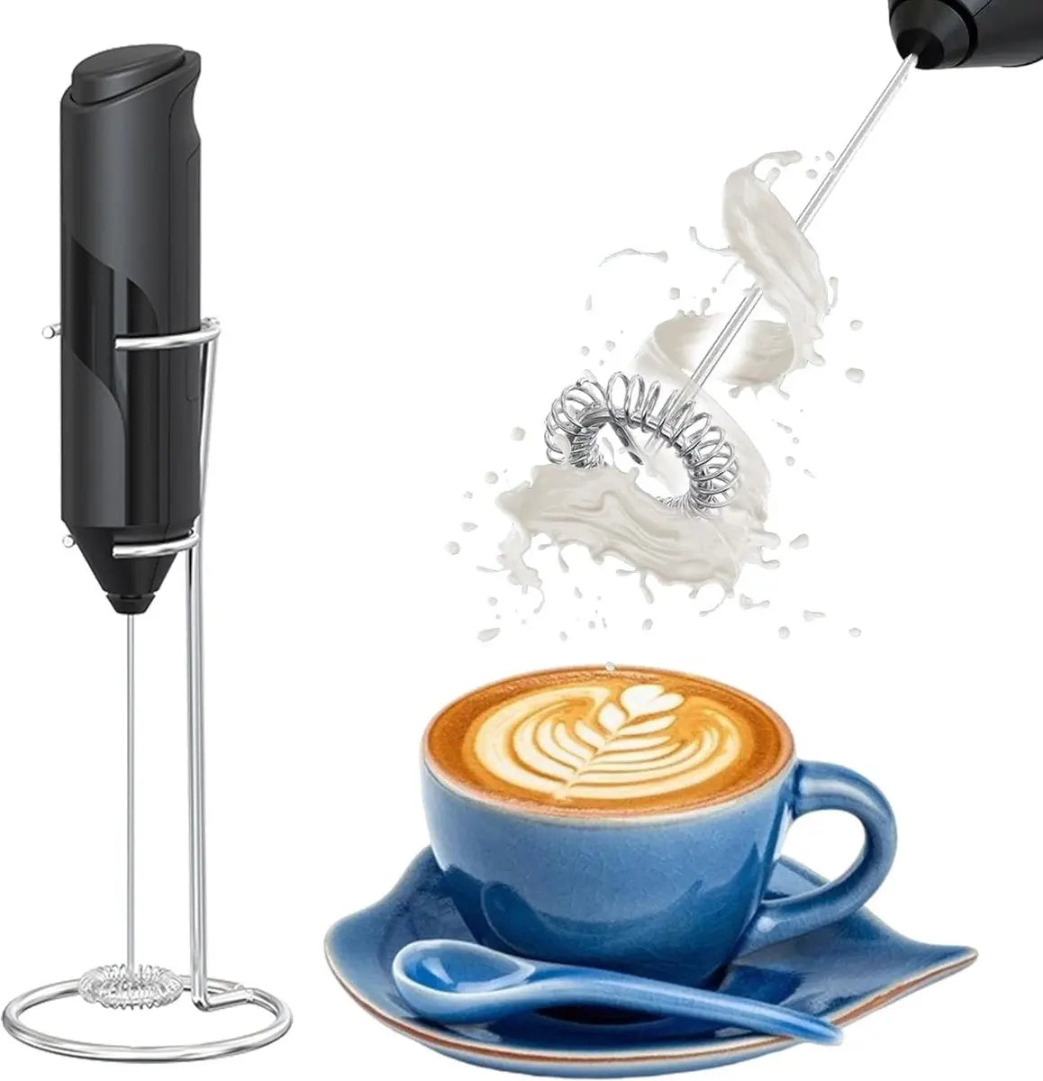 Milk frother - Milk frother - Electric milk frother - Milk frother with stand - Portable battery-operated milk frother - Manual milk frother with stand - Handheld frother for coffee blender - For lattes, cappuccinos, and coffee cream Wholesale Hub