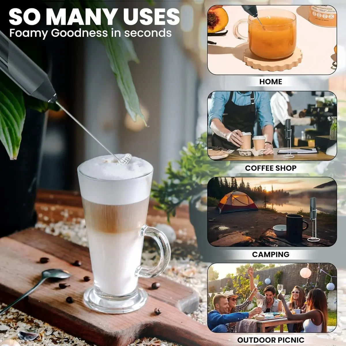 Milk frother - Milk frother - Electric milk frother - Milk frother with stand - Portable battery-operated milk frother - Manual milk frother with stand - Handheld frother for coffee blender - For lattes, cappuccinos, and coffee cream Wholesale Hub