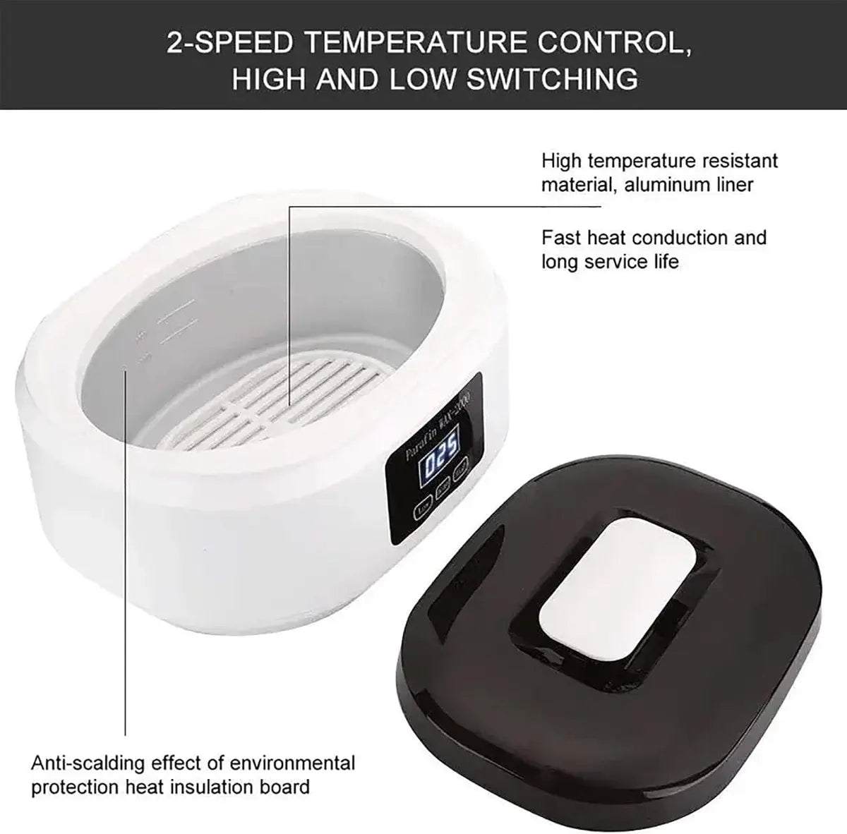 Paraffin wax warmer - Candle wax melting pot with handle and heat-insulating plate - Fast and adjustable heating - 2 speeds - Large 2000ml capacity and easy to use - For skin treatment (Wit) Wholesale Hub
