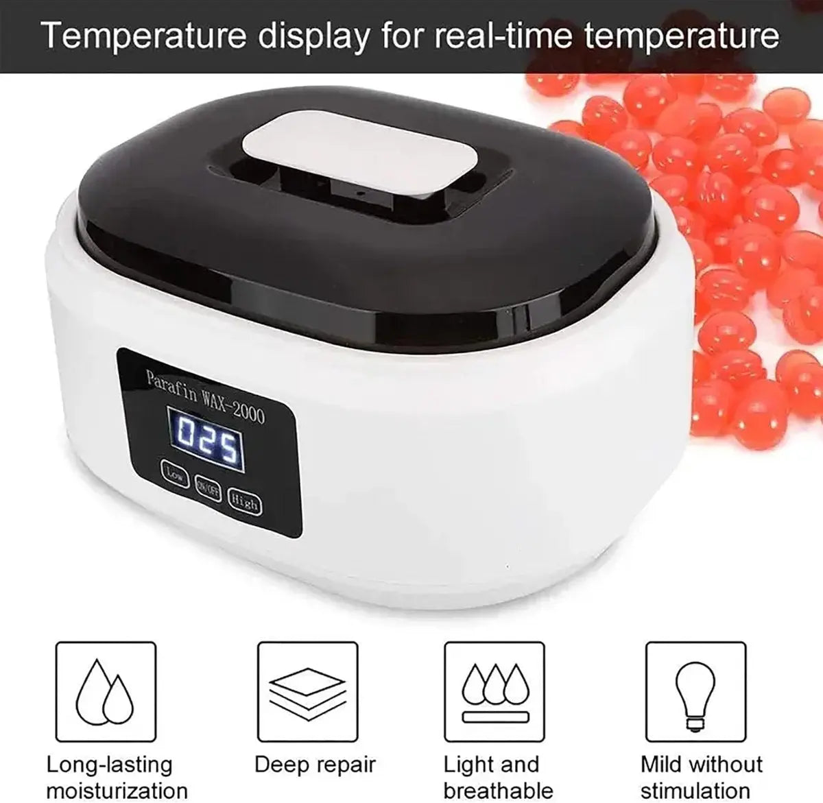 Paraffin wax warmer - Candle wax melting pot with handle and heat-insulating plate - Fast and adjustable heating - 2 speeds - Large 2000ml capacity and easy to use - For skin treatment (Wit) Wholesale Hub