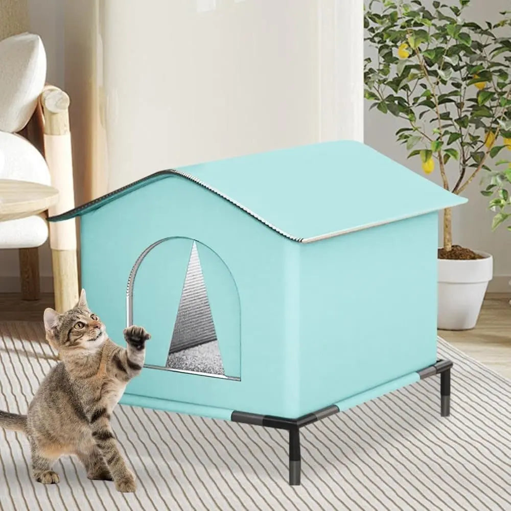 1 Pack Waterproof Insulated Outdoor Cat House for Homeless Cats and Small Animals, 33 x 33 x 33cm Blue Wholesale Hub