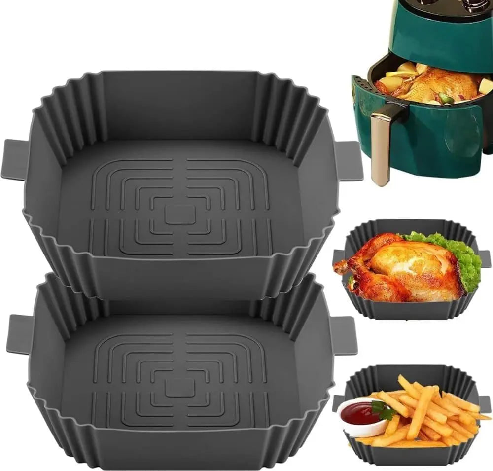 2-Pack Air Fryer Silicone Basket, Non-Stick Reusable Easy to Clean, Gray Wholesale Hub