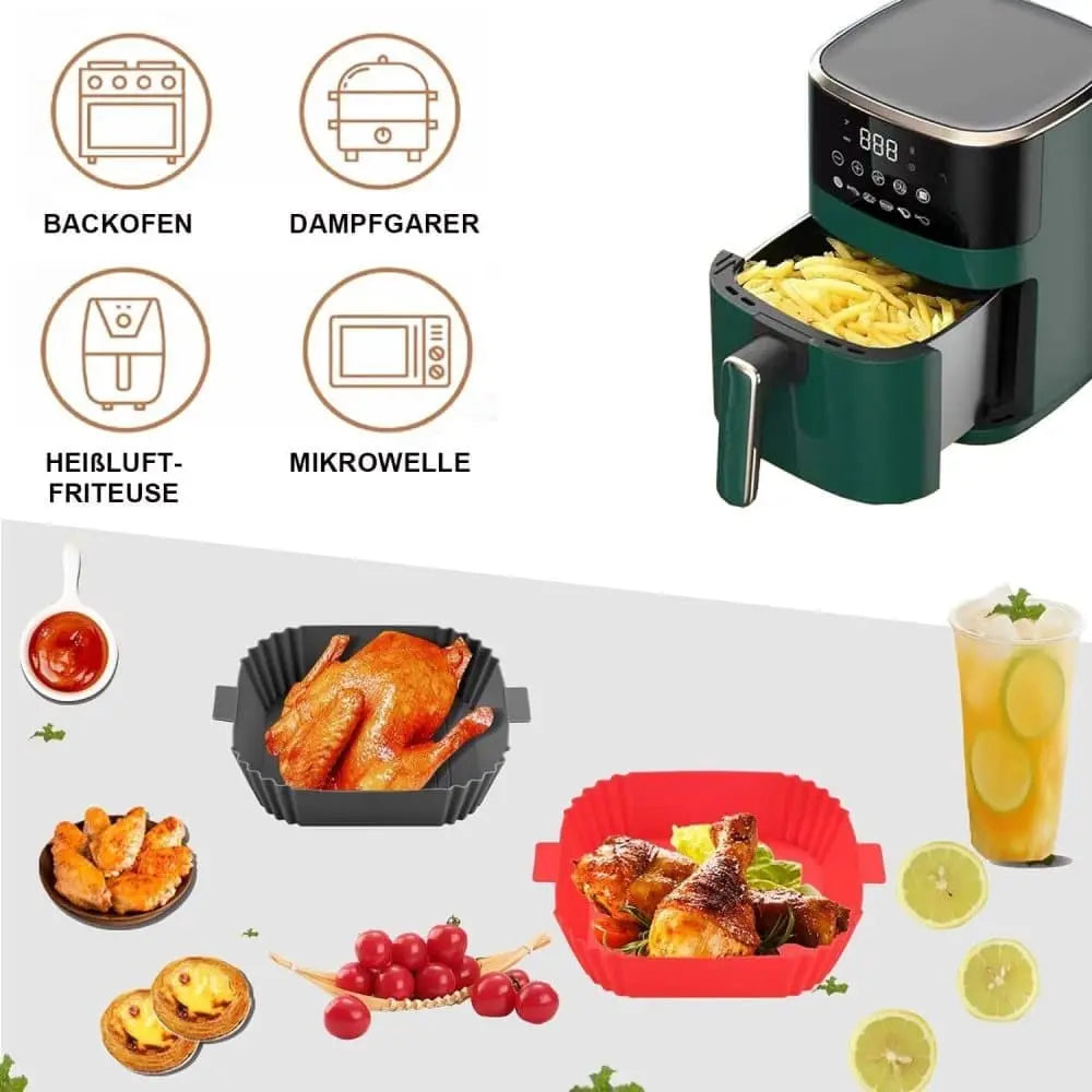 2-Pack Air Fryer Silicone Basket, Non-Stick Reusable Easy to Clean, Gray Wholesale Hub