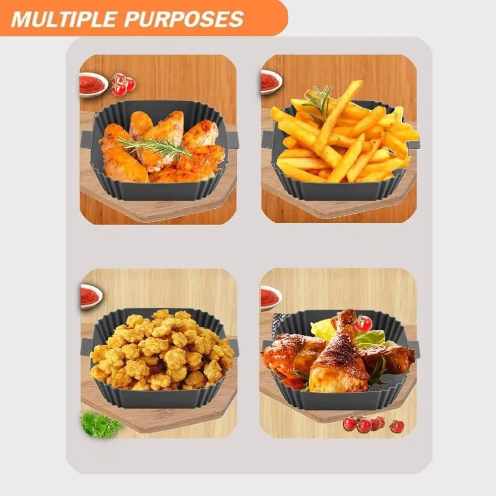 2-Pack Air Fryer Silicone Basket, Non-Stick Reusable Easy to Clean, Gray Wholesale Hub