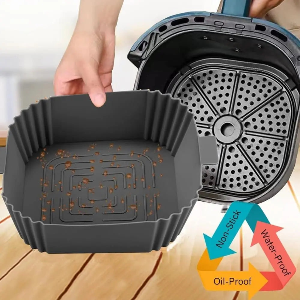 2-Pack Air Fryer Silicone Basket, Non-Stick Reusable Easy to Clean, Gray Wholesale Hub