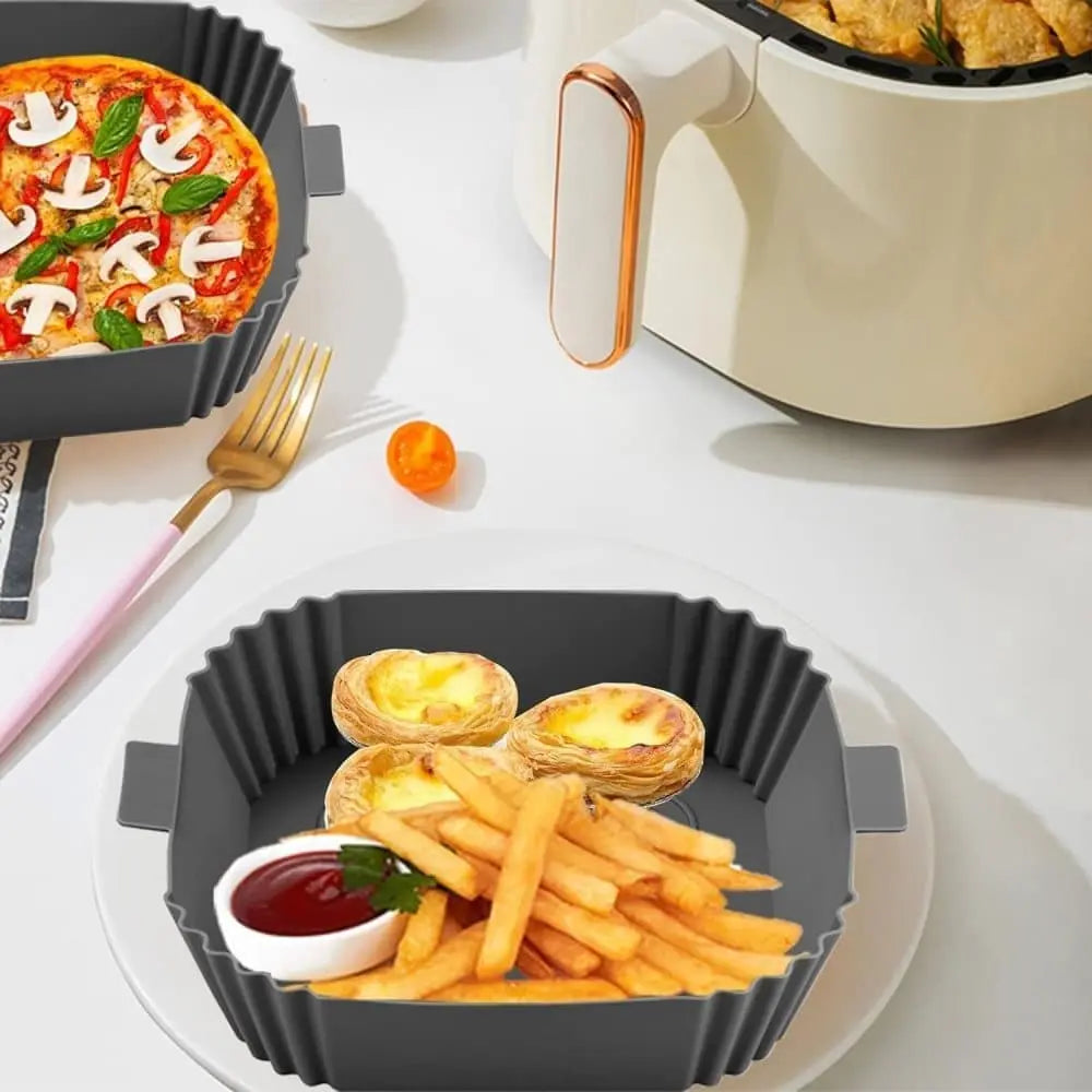 2-Pack Air Fryer Silicone Basket, Non-Stick Reusable Easy to Clean, Gray Wholesale Hub