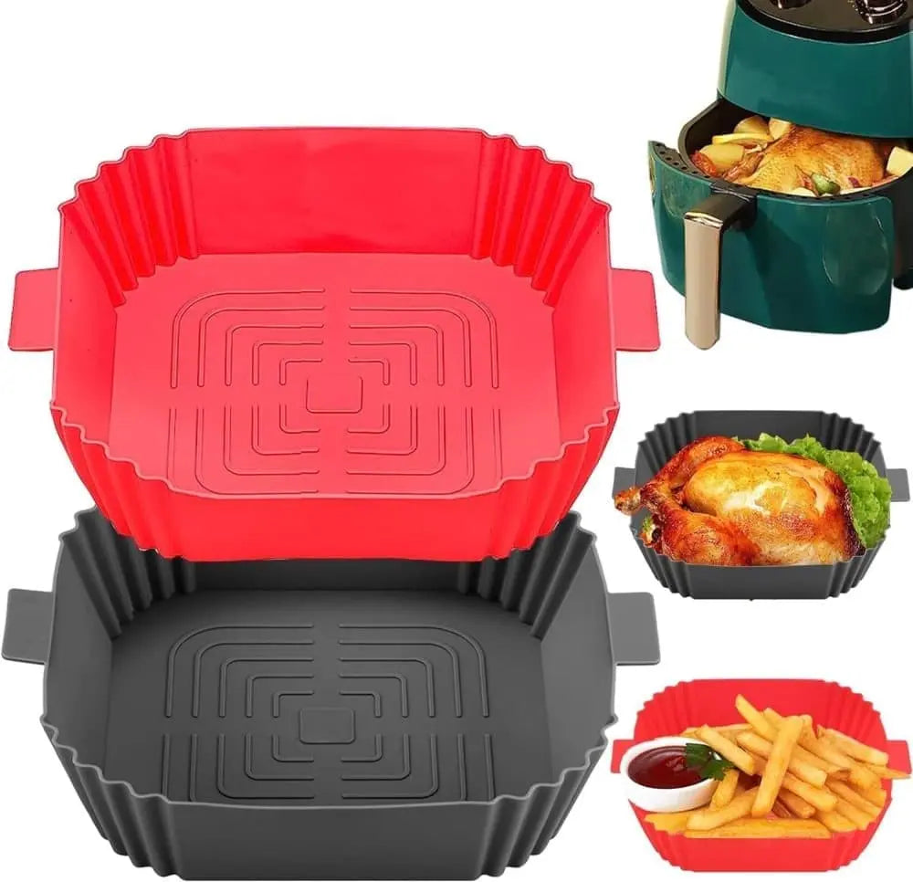2-Pack Air Fryer Silicone Basket Non-Stick Reusable Easy to Clean, Gray, Compatible with Most Air Fryers Wholesale Hub