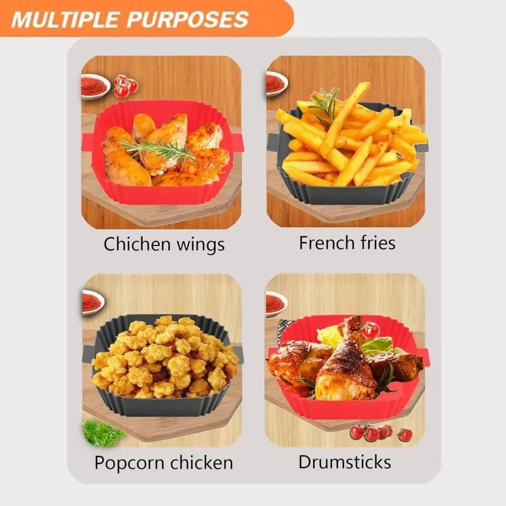 2-Pack Air Fryer Silicone Basket Non-Stick Reusable Easy to Clean, Gray, Compatible with Most Air Fryers Wholesale Hub