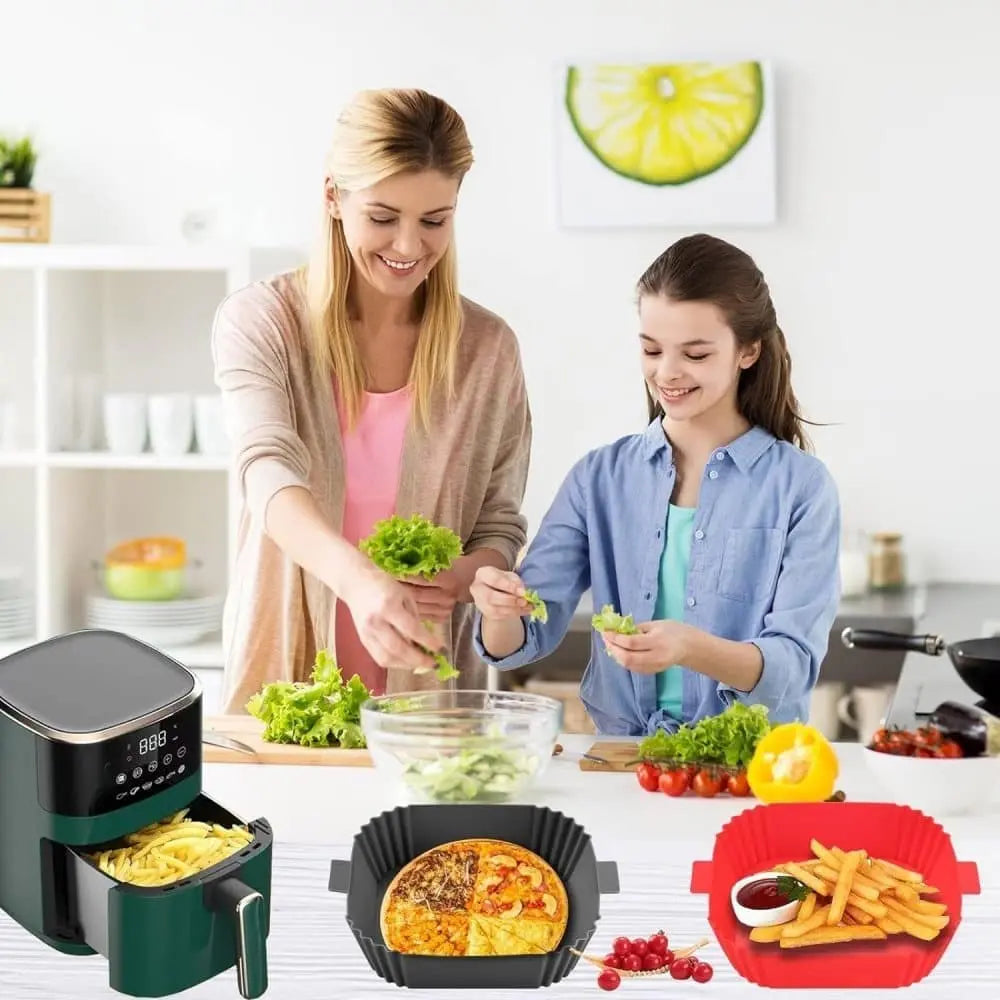 2-Pack Air Fryer Silicone Basket Non-Stick Reusable Easy to Clean, Gray, Compatible with Most Air Fryers Wholesale Hub