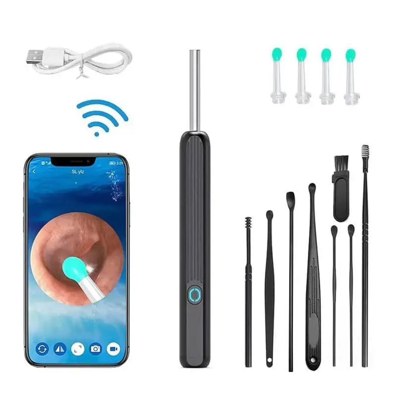 Smart Ear Cleaner with 1296P HD Camera, Wireless Earwax Removal WiFi Endoscope, Safe Inspection Intelligent Temperature Control, Black Wholesale Hub