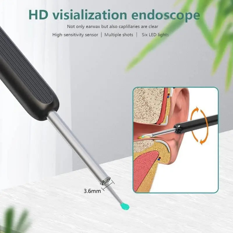 Smart Ear Cleaner with 1296P HD Camera, Wireless Earwax Removal WiFi Endoscope, Safe Inspection Intelligent Temperature Control, Black Wholesale Hub