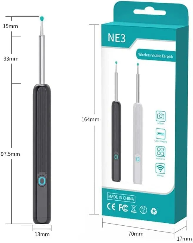 Smart Ear Cleaner with 1296P HD Camera, Wireless Earwax Removal WiFi Endoscope, Safe Inspection Intelligent Temperature Control, Black Wholesale Hub