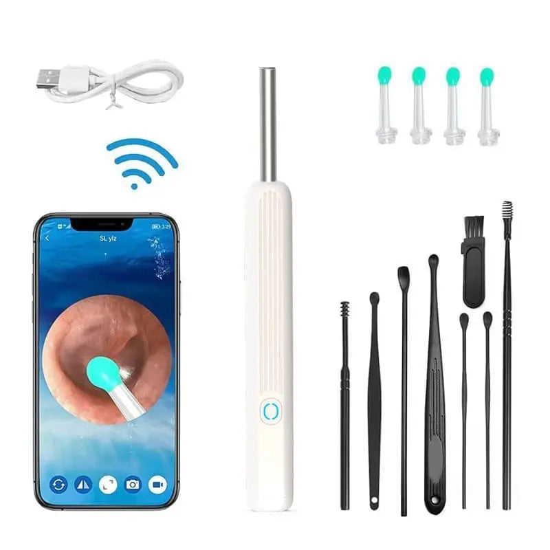 Smart Ear Cleaner with 1296P HD Camera, Wireless Earwax Removal with WiFi Endoscope, Safe Inspection and Intelligent Temperature Control, White Wholesale Hub