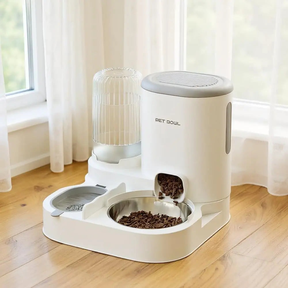 2-in-1 Automatic Cat Feeder and Water Dispenser for Pets, Compatible with Cats and Dogs, Gray Wholesale Hub