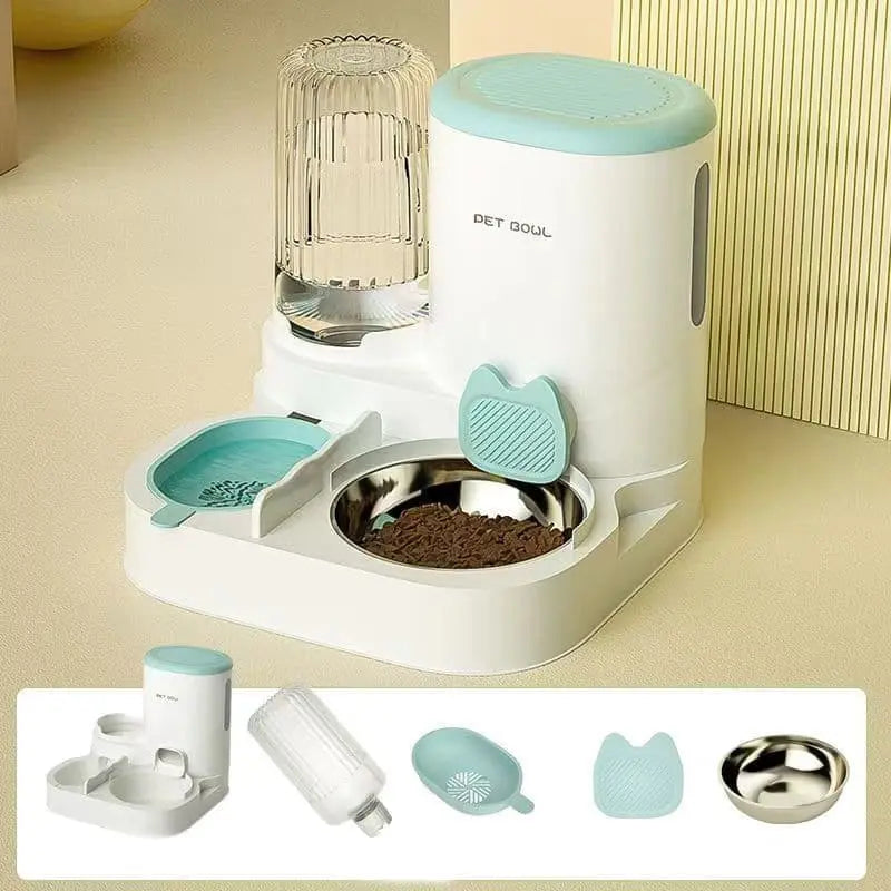 2-in-1 Automatic Cat Feeder and Water Dispenser for Pets, Compatible with Cats and Dogs, Blue Wholesale Hub