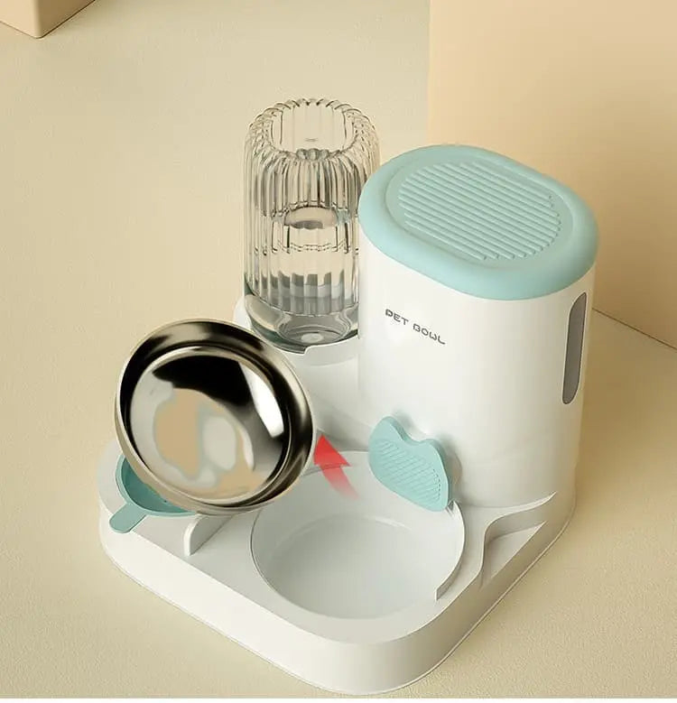 2-in-1 Automatic Cat Feeder and Water Dispenser for Pets, Compatible with Cats and Dogs, Blue Wholesale Hub