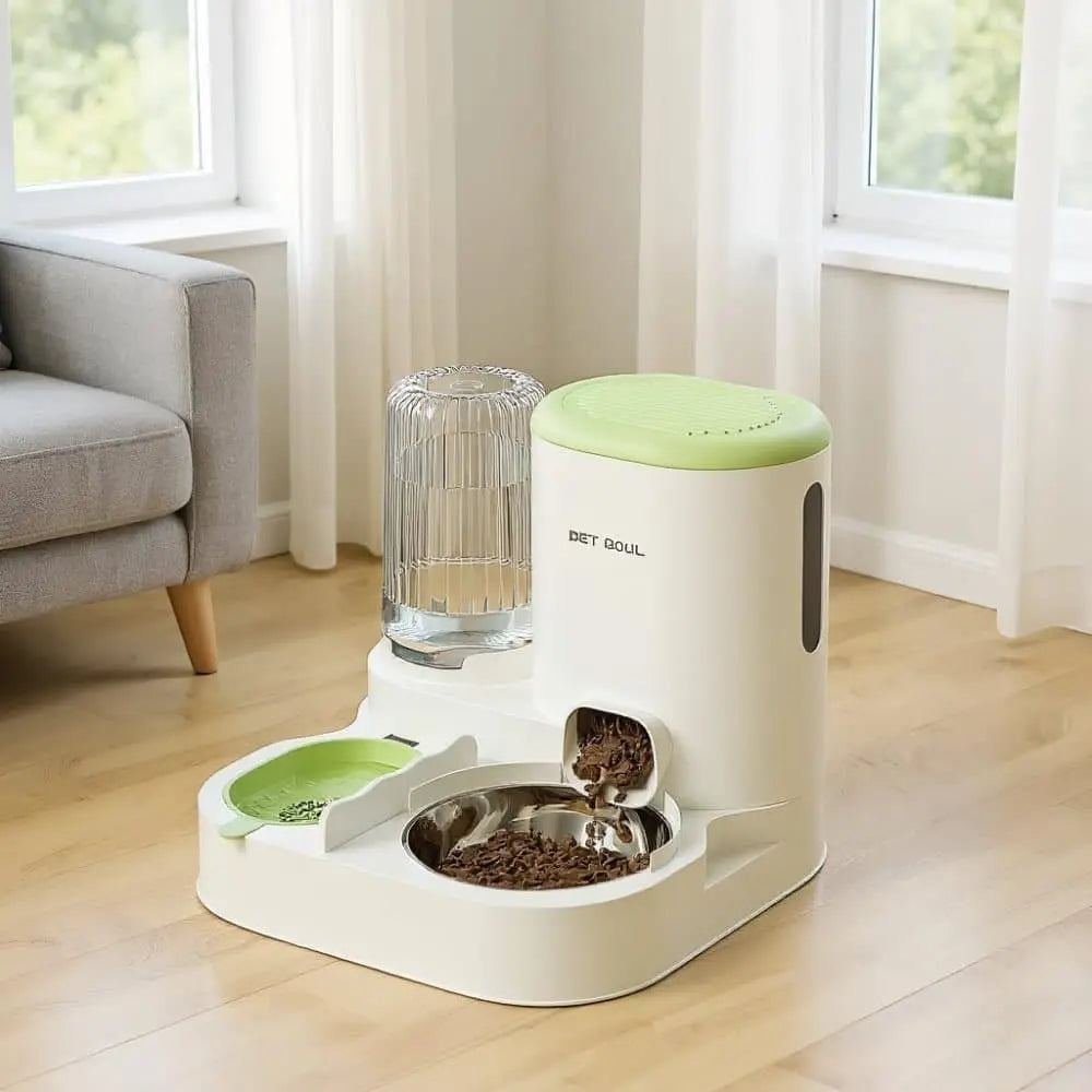 2-in-1 Automatic Cat Feeder and Water Dispenser for Pets, Compatible with Cats and Dogs, Green Wholesale Hub