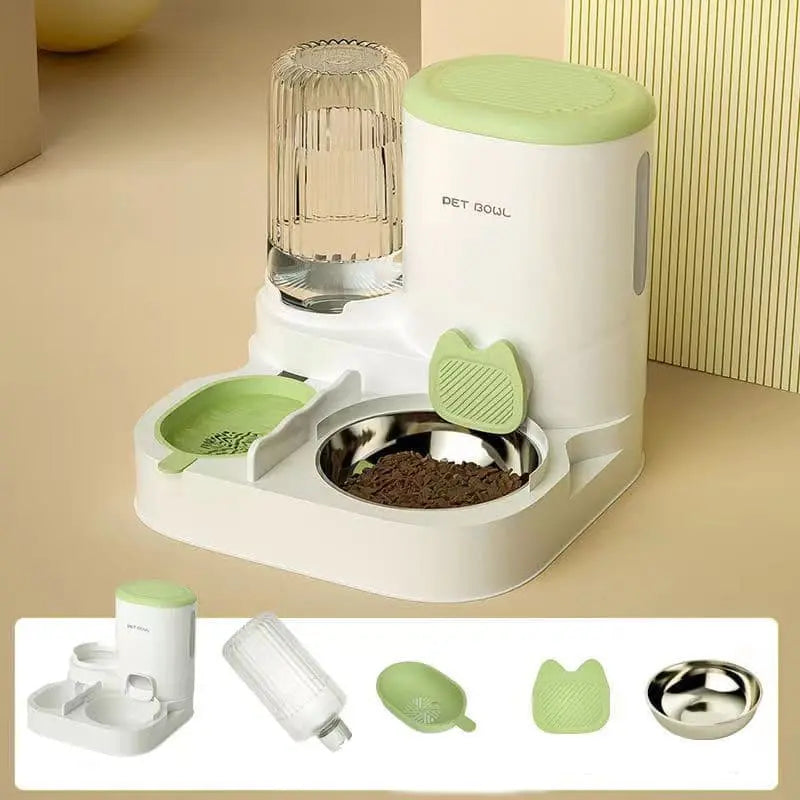 2-in-1 Automatic Cat Feeder and Water Dispenser for Pets, Compatible with Cats and Dogs, Green Wholesale Hub