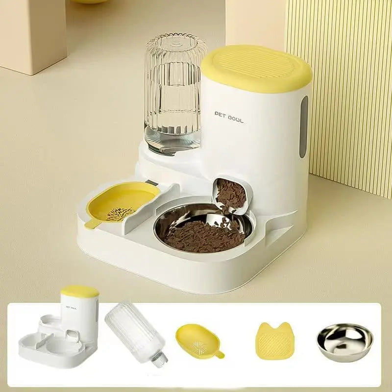 2-in-1 Automatic Cat Feeder and Water Dispenser for Pets, Compatible with Cats and Dogs, Yellow Wholesale Hub