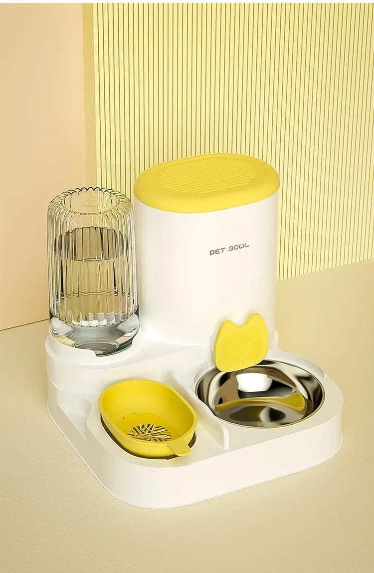 2-in-1 Automatic Cat Feeder and Water Dispenser for Pets, Compatible with Cats and Dogs, Yellow Wholesale Hub