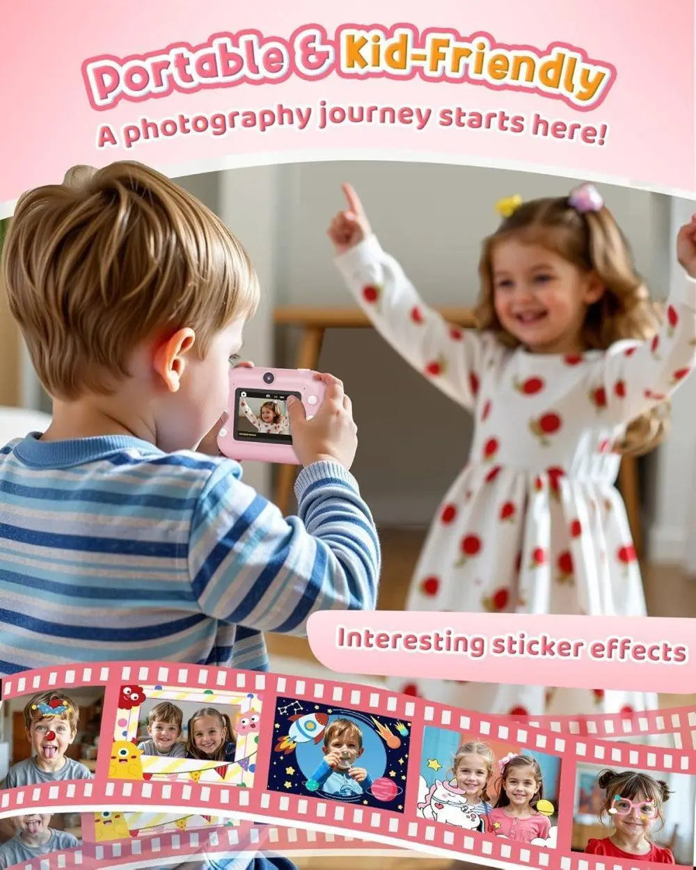 1 Children's Digital Camera with Instant Printing 1080P HD 2.4-inch Screen, Pink, Includes Paper and 32GB Card for Ages 3-12 Wholesale Hub